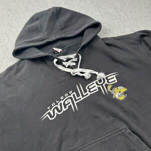 Toledo Walleye Hockey Hoodie Sweatshirt Dodger Mens XL Black Lace Drawstring